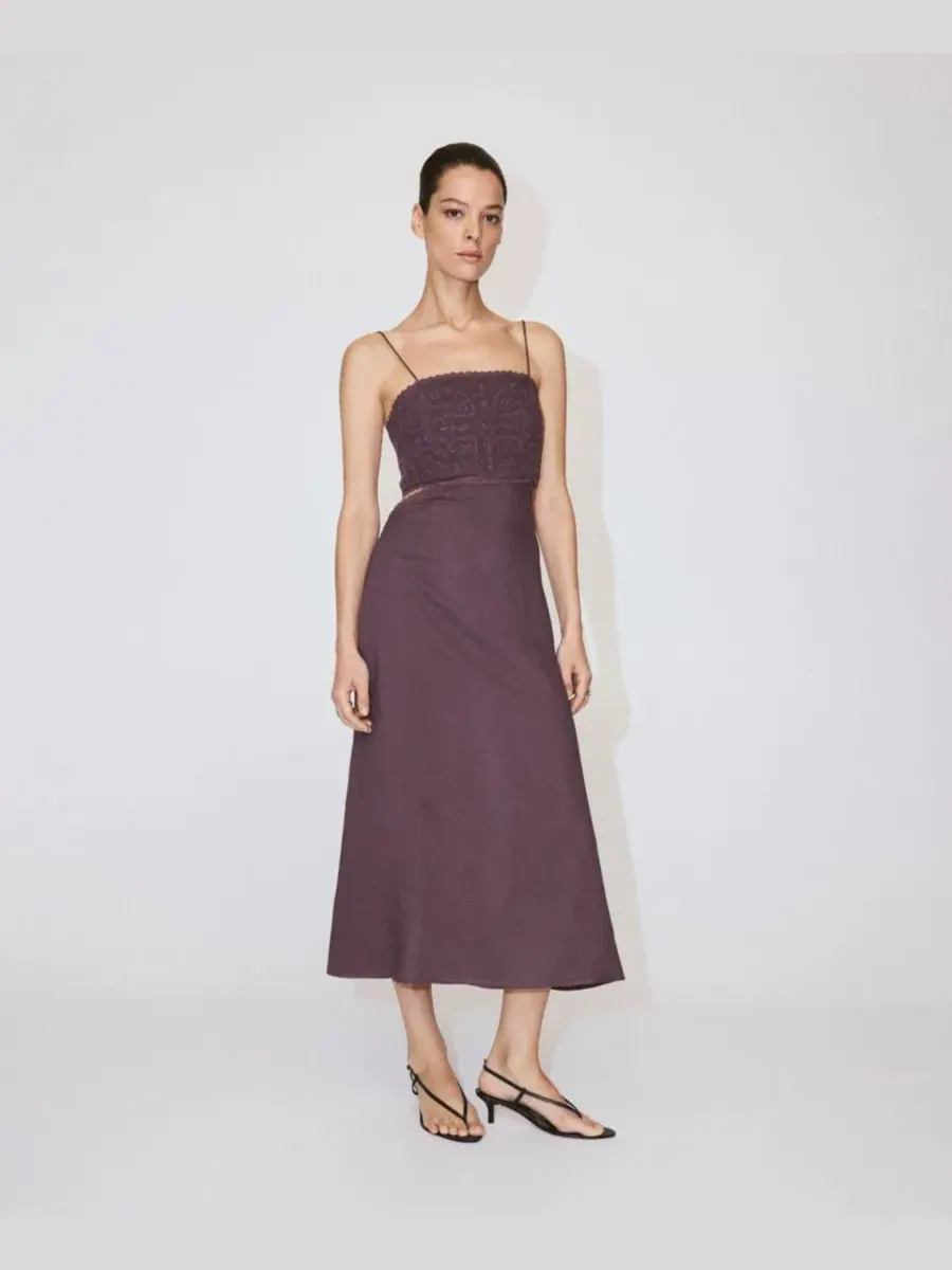 Платье с вышивкой и бисером, с боковыми вырезами, длинное, модель Cutout Embroidered Beaded MANGO — изображение 1 из 6