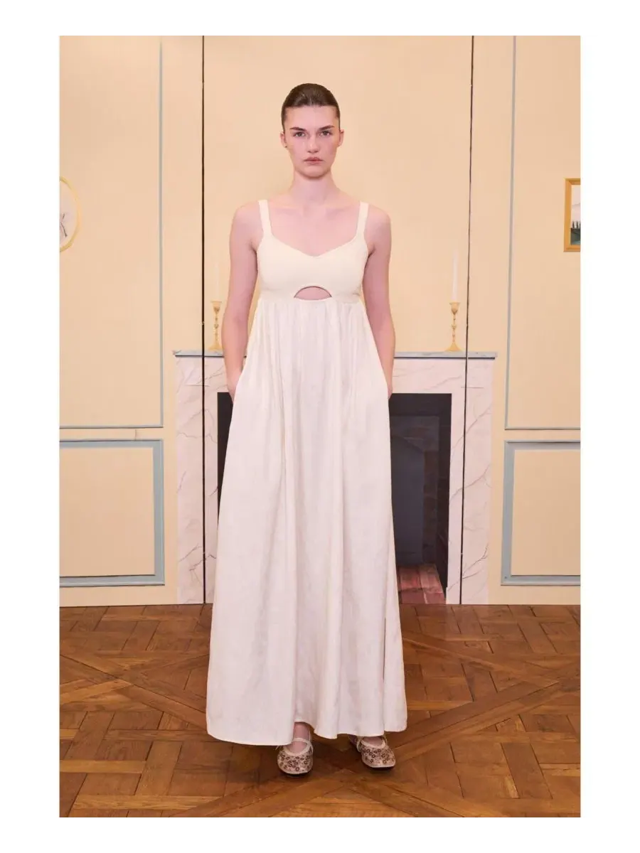 Платье-макси с приталенным трикотажным верхом Daydreamers Strappy Maxi Dress With Knit Top PCFG — изображение 5 из 7, бежевый