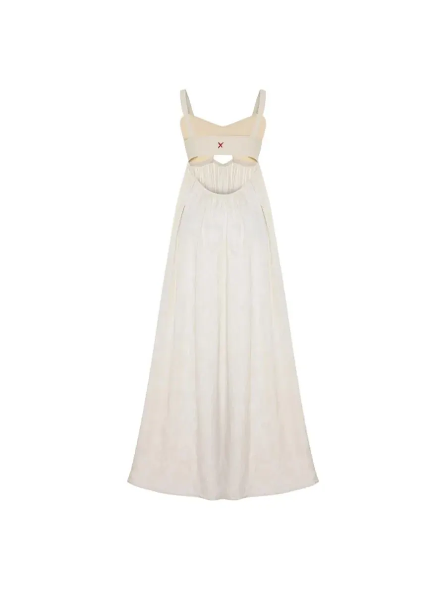 Платье-макси с приталенным трикотажным верхом Daydreamers Strappy Maxi Dress With Knit Top PCFG — изображение 6 из 7, бежевый