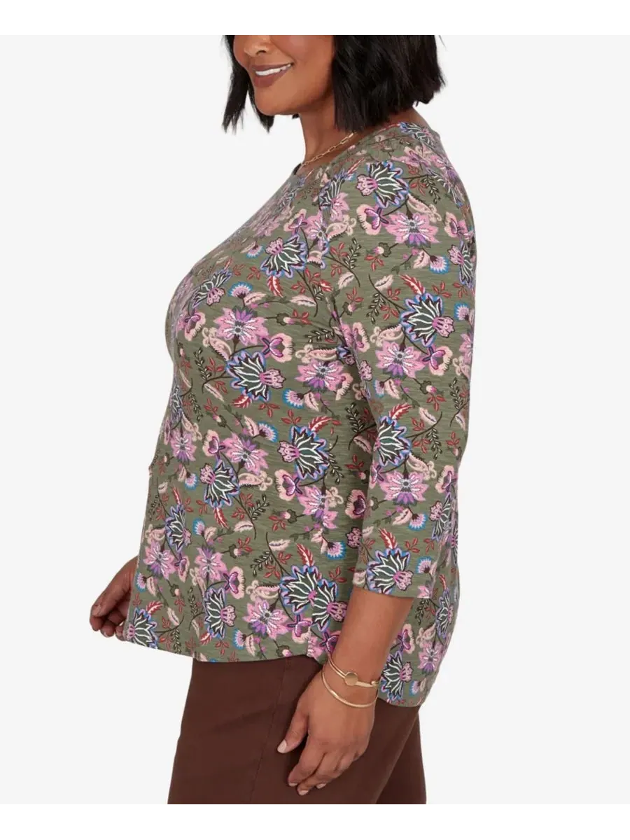 Футболка с квадратным вырезом и принтом Garden Square, 3/4 рукав, Plus Size Ruby Rd. — изображение 3 из 5, мульти