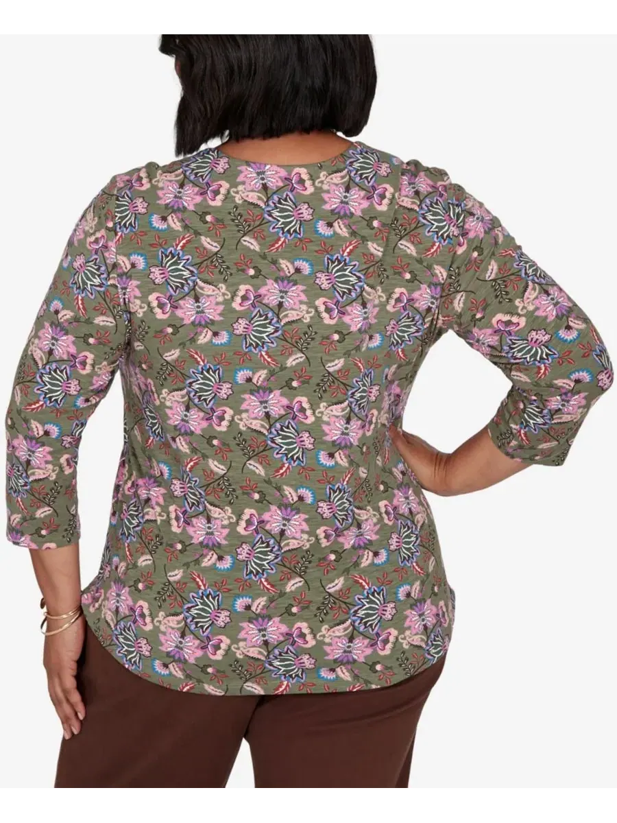 Футболка с квадратным вырезом и принтом Garden Square, 3/4 рукав, Plus Size Ruby Rd. — изображение 5 из 5, мульти