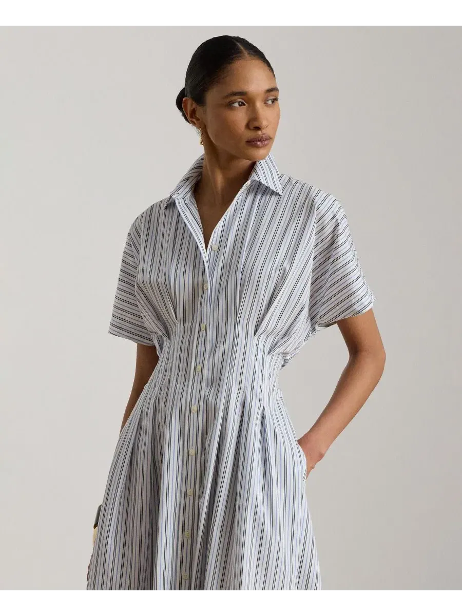 Платье-рубашка с воротником-стойкой, в полоску, с плиссировкой на талии Lauren Ralph Lauren — изображение 2 из 5