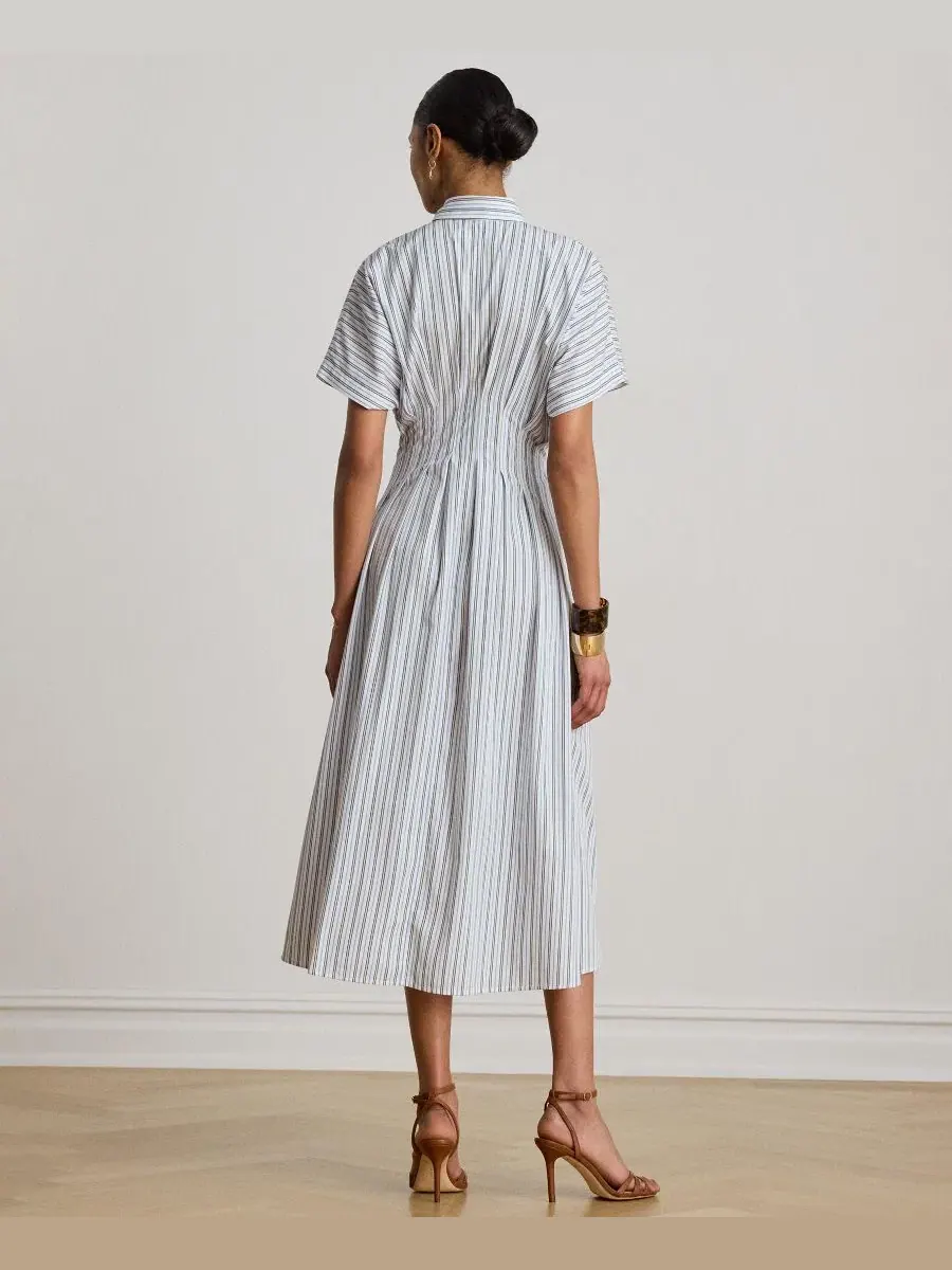 Платье-рубашка с воротником-стойкой, в полоску, с плиссировкой на талии Lauren Ralph Lauren — изображение 4 из 5