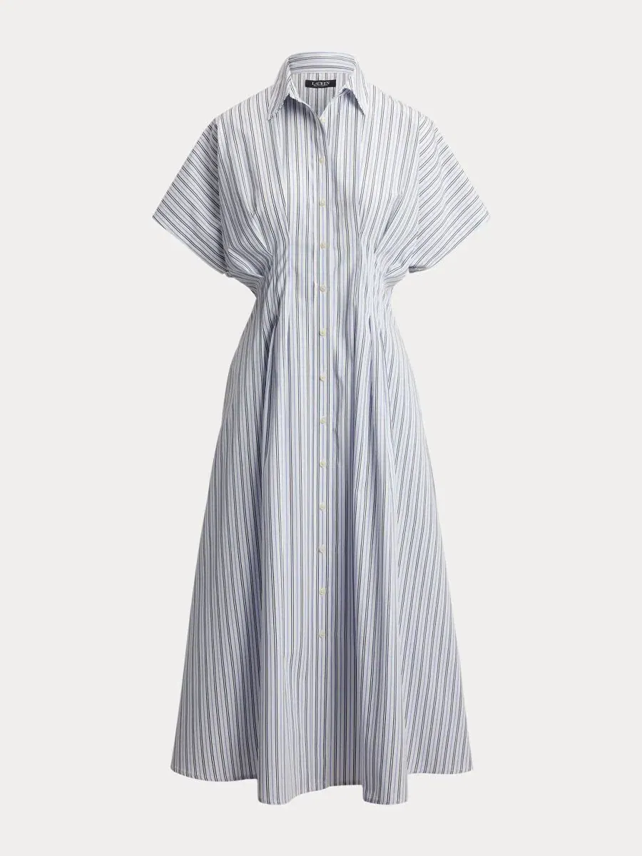 Платье-рубашка с воротником-стойкой, в полоску, с плиссировкой на талии Lauren Ralph Lauren — изображение 5 из 5