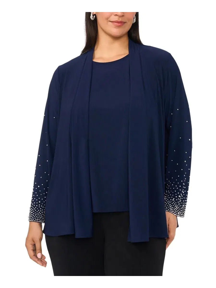 Топ с длинным рукавом Plus-Size Long-Sleeve Round Neck MSK — изображение 1 из 4, темно-синий