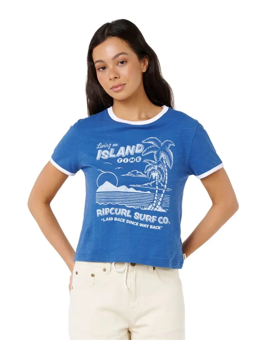 Футболка с коротким рукавом и принтом Island Time Rip Curl — изображение 1 из 4, винтажный темно-синий