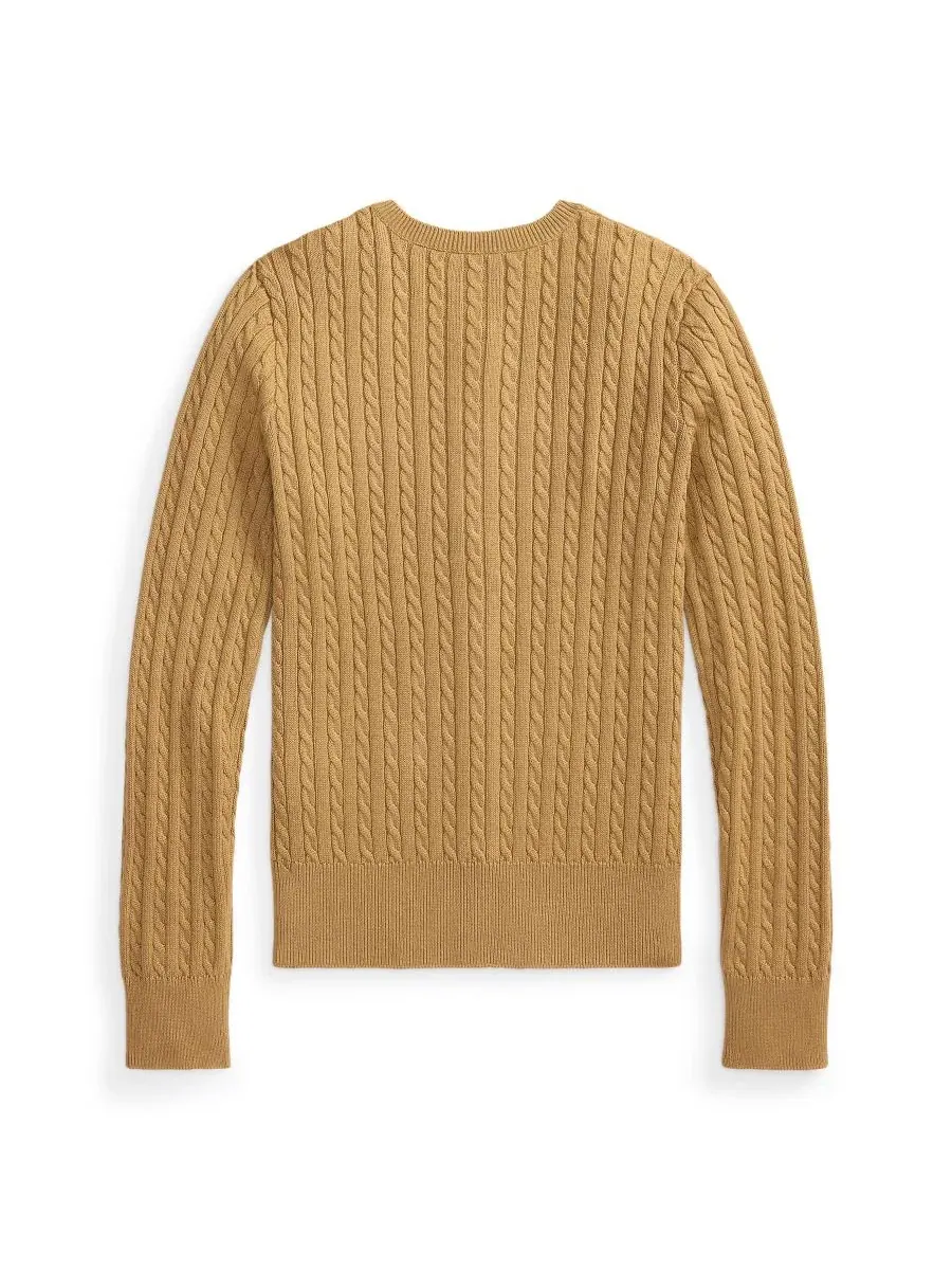 Кардиган с косами и принтом Polo Bear из хлопка, модель Polo Bear Mini-Cable Polo Ralph Lauren — изображение 5 из 5, бежевый