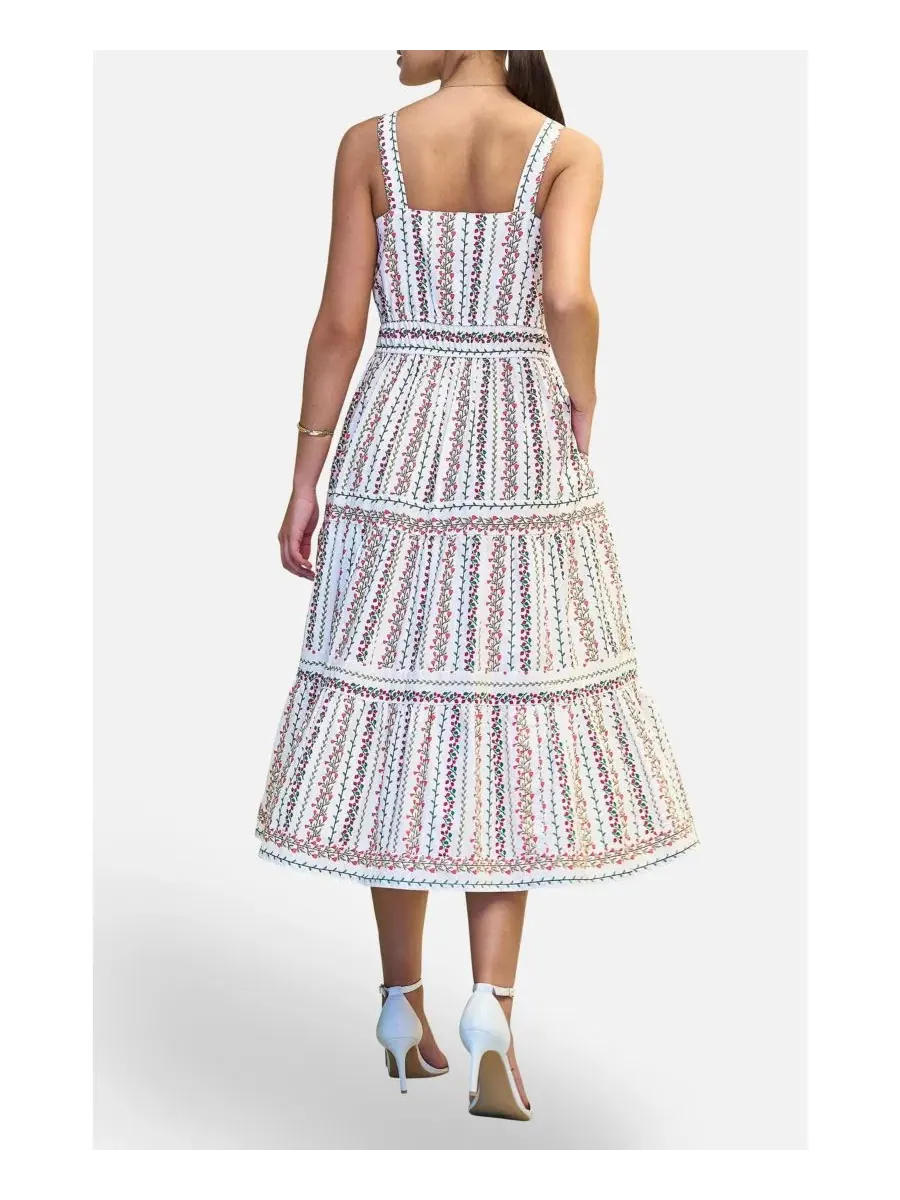 Платье-миди с цветочным принтом и кружевной отделкой Botanical Stripe Lace Trim Yumi — изображение 8 из 8, белый