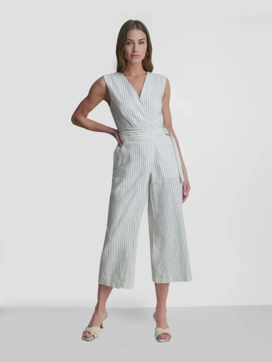 Женский полосатый комбинезон без рукавов с запахом Dkny — изображение 1 из 6, слоновая кость