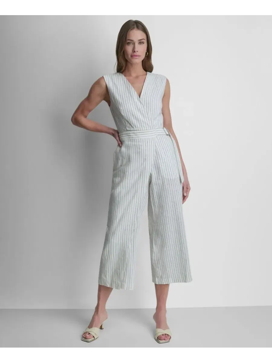 Женский полосатый комбинезон без рукавов с запахом Dkny — изображение 5 из 6, слоновая кость