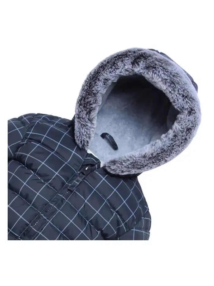 Детская утепленная куртка с капюшоном для мальчиков Baby Fleece Rokka&Rolla — изображение 5 из 7, темный серый/белый