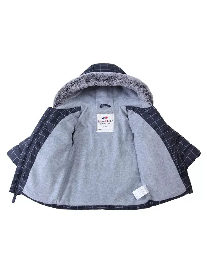 Детская утепленная куртка с капюшоном для мальчиков Baby Fleece Rokka&Rolla — изображение 6 из 7, темный серый/белый