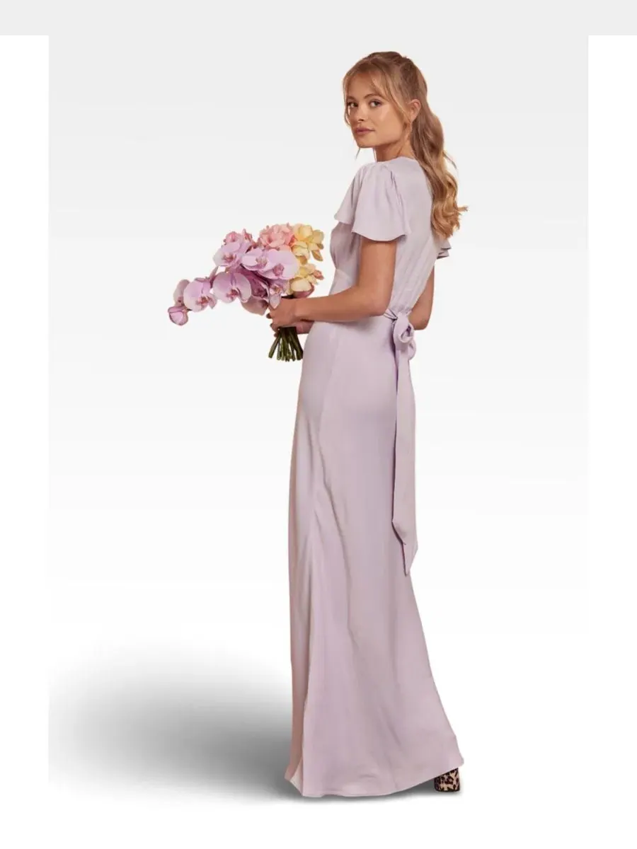 Платье-миди из атласа Chelsea Satin V-Neck Bridesmaid Dress Maids to Measure — изображение 2 из 8, фиолетовый