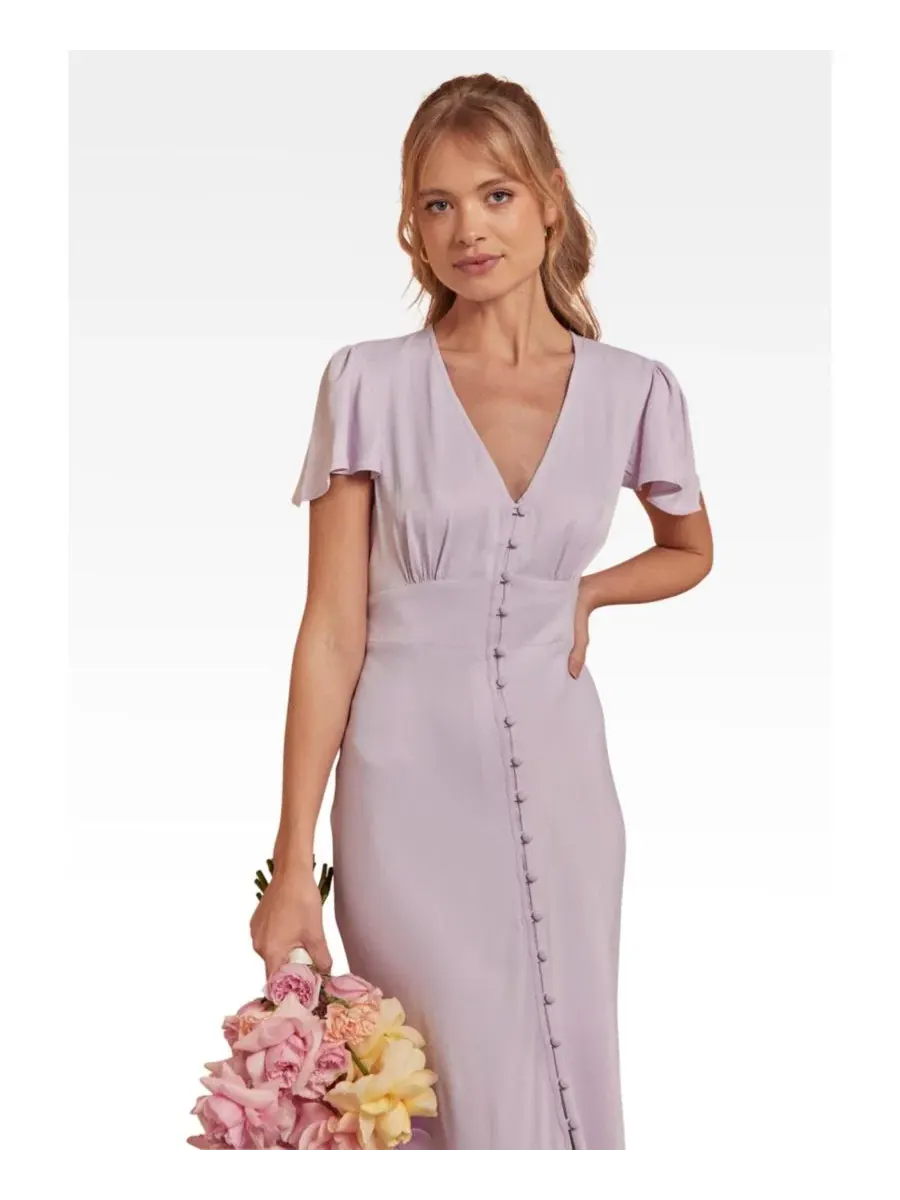 Платье-миди из атласа Chelsea Satin V-Neck Bridesmaid Dress Maids to Measure — изображение 4 из 8, фиолетовый