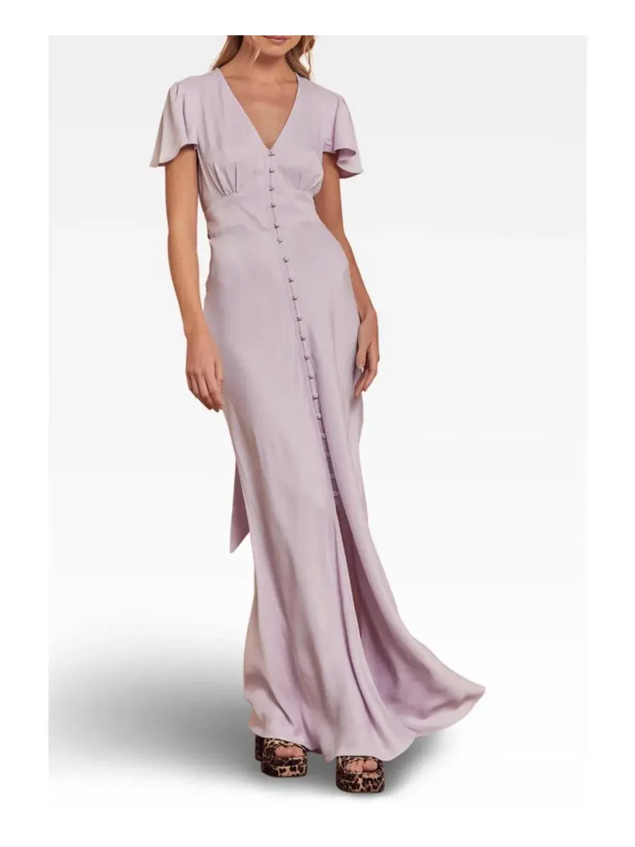 Платье-миди из атласа Chelsea Satin V-Neck Bridesmaid Dress Maids to Measure — изображение 5 из 8, фиолетовый