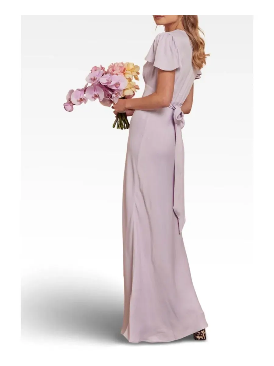 Платье-миди из атласа Chelsea Satin V-Neck Bridesmaid Dress Maids to Measure — изображение 6 из 8, фиолетовый