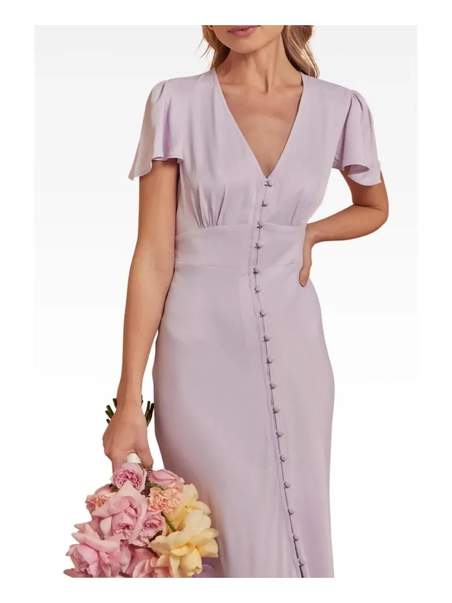 Платье-миди из атласа Chelsea Satin V-Neck Bridesmaid Dress Maids to Measure — изображение 8 из 8, фиолетовый
