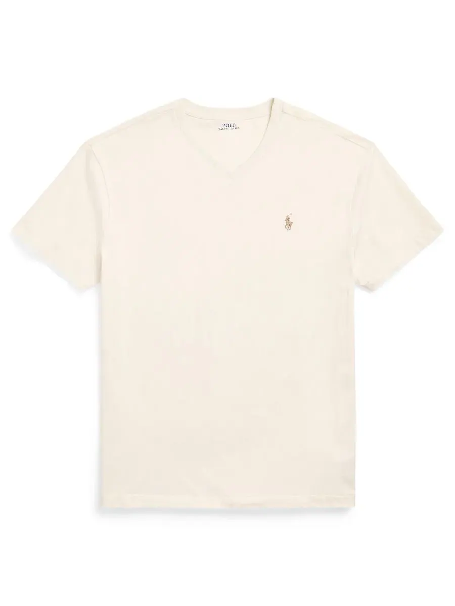 Мужская футболка V-образным вырезом Classic-Fit с вышитой эмблемой Polo Ralph Lauren — изображение 5 из 5, кремовый