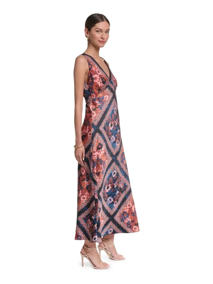 Платье макси с принтом scarf, с V-образным вырезом, без рукавов Halston — изображение 3 из 6