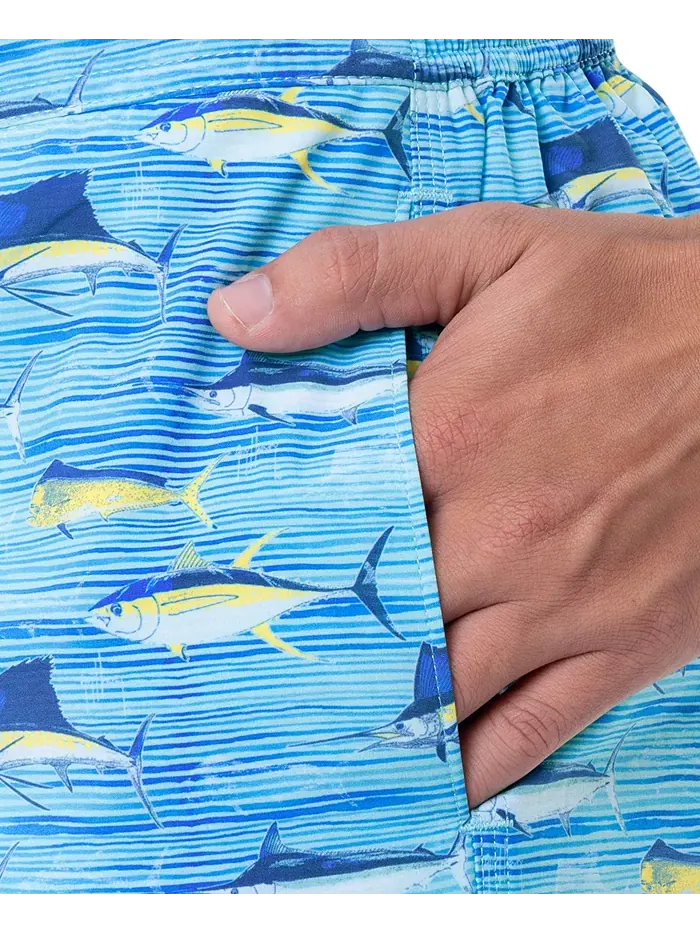 Мужские шорты для серфинга Scribble Fish с завязками, 7" Guy Harvey — изображение 6 из 8, пляжное стекло