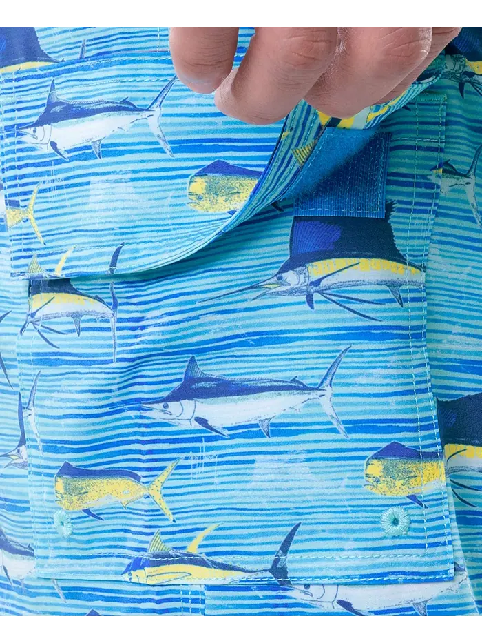 Мужские шорты для серфинга Scribble Fish с завязками, 7" Guy Harvey — изображение 7 из 8, пляжное стекло