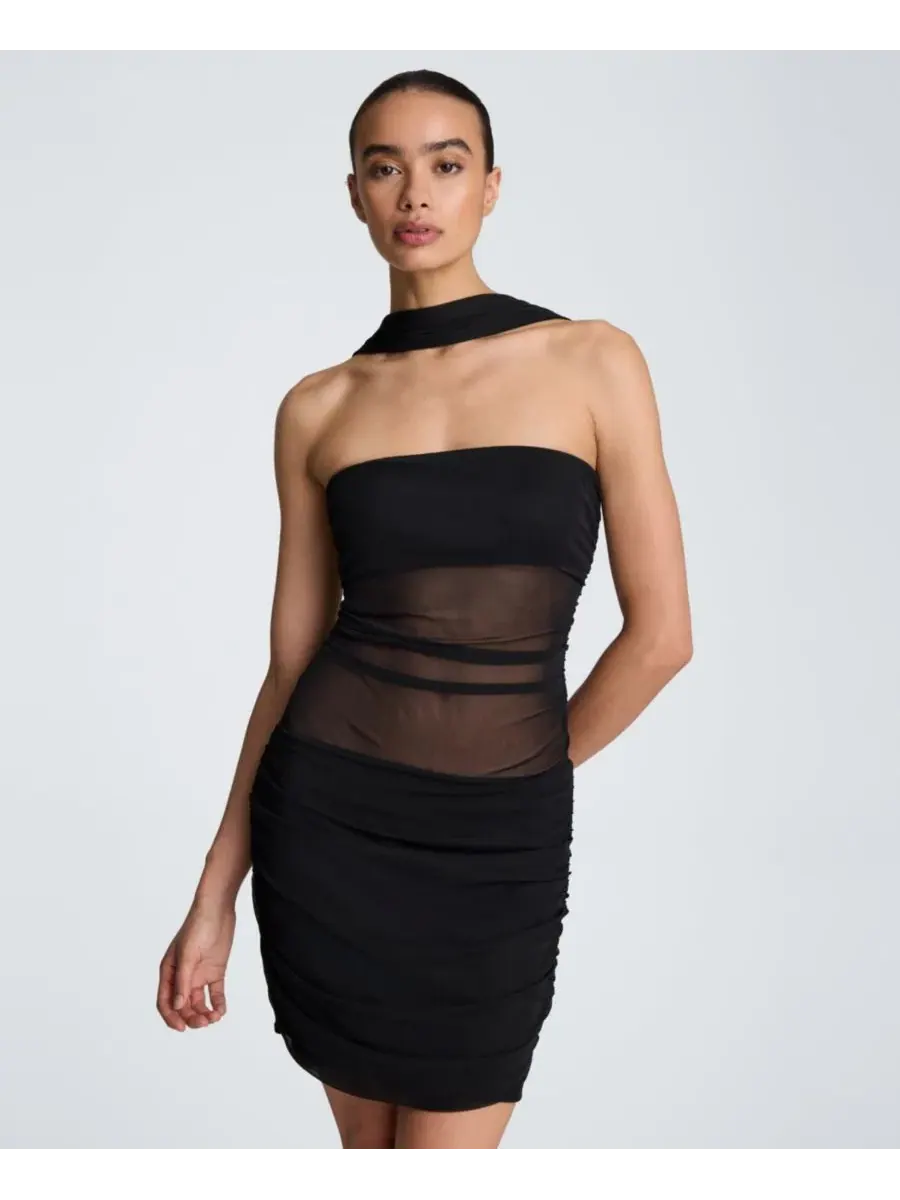 Платье мини с квадратным вырезом и эффектом шарфа Kenneth Cole — изображение 4 из 6, черный