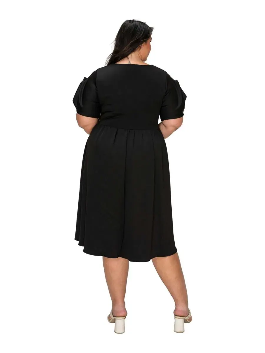 Платье-миди с объемными цветами на рукавах Rosie Florette Sleeve Midi Dress L I V D — изображение 3 из 3, черный