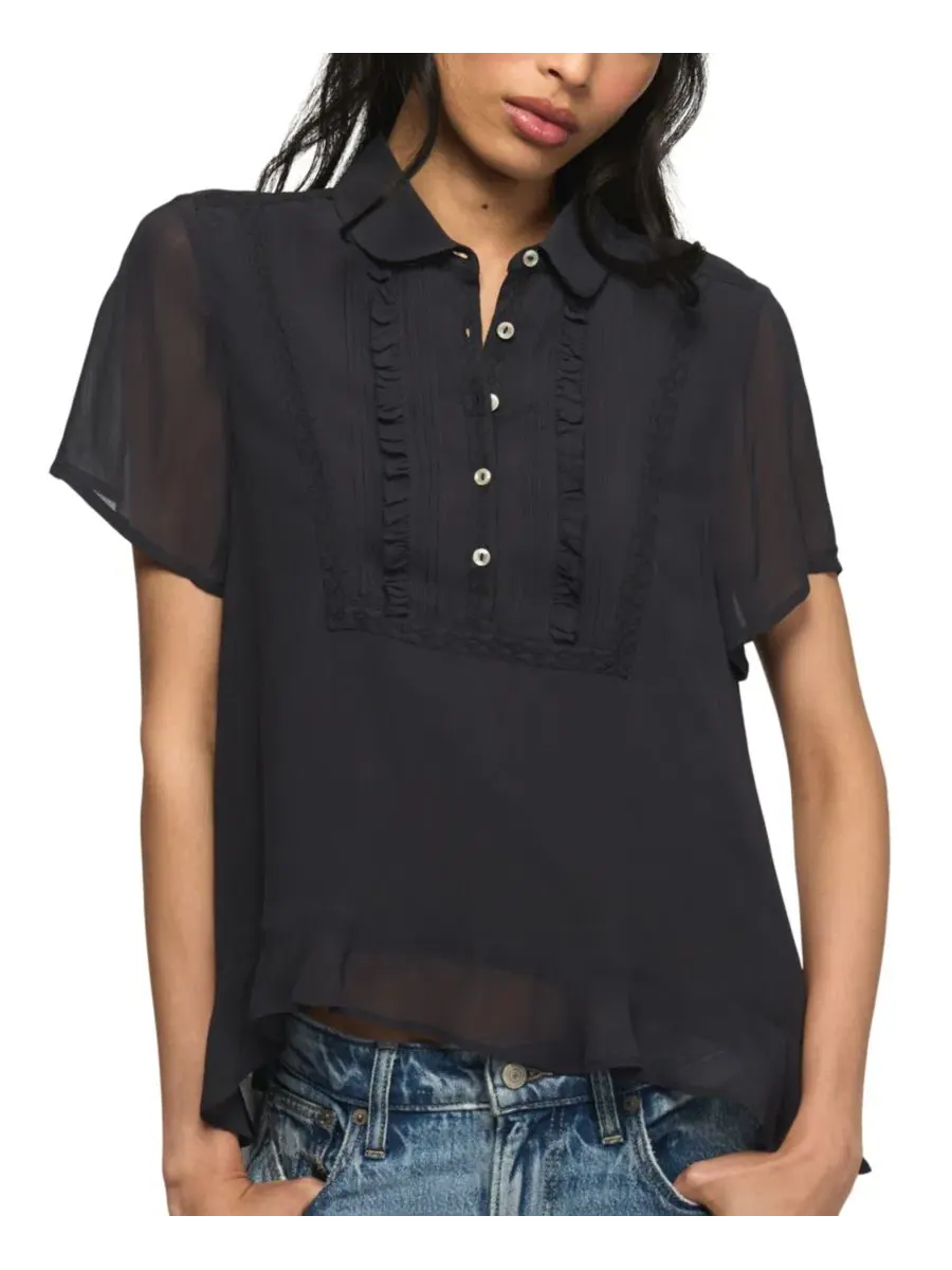 Блуза с воланами и укороченным передом, с коротким рукавом Lucky Brand