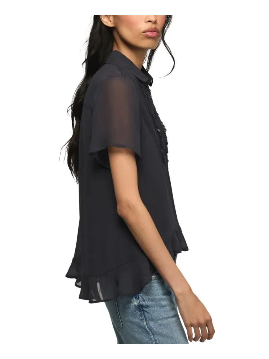 Блуза с воланами и укороченным передом, с коротким рукавом Lucky Brand — изображение 3 из 5, синий