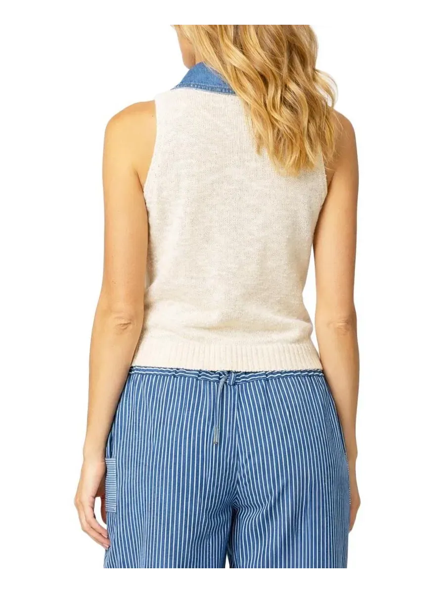 Топ без рукавов с воротником Marlon Denim Collar Shell Central Park West — изображение 3 из 3, белый