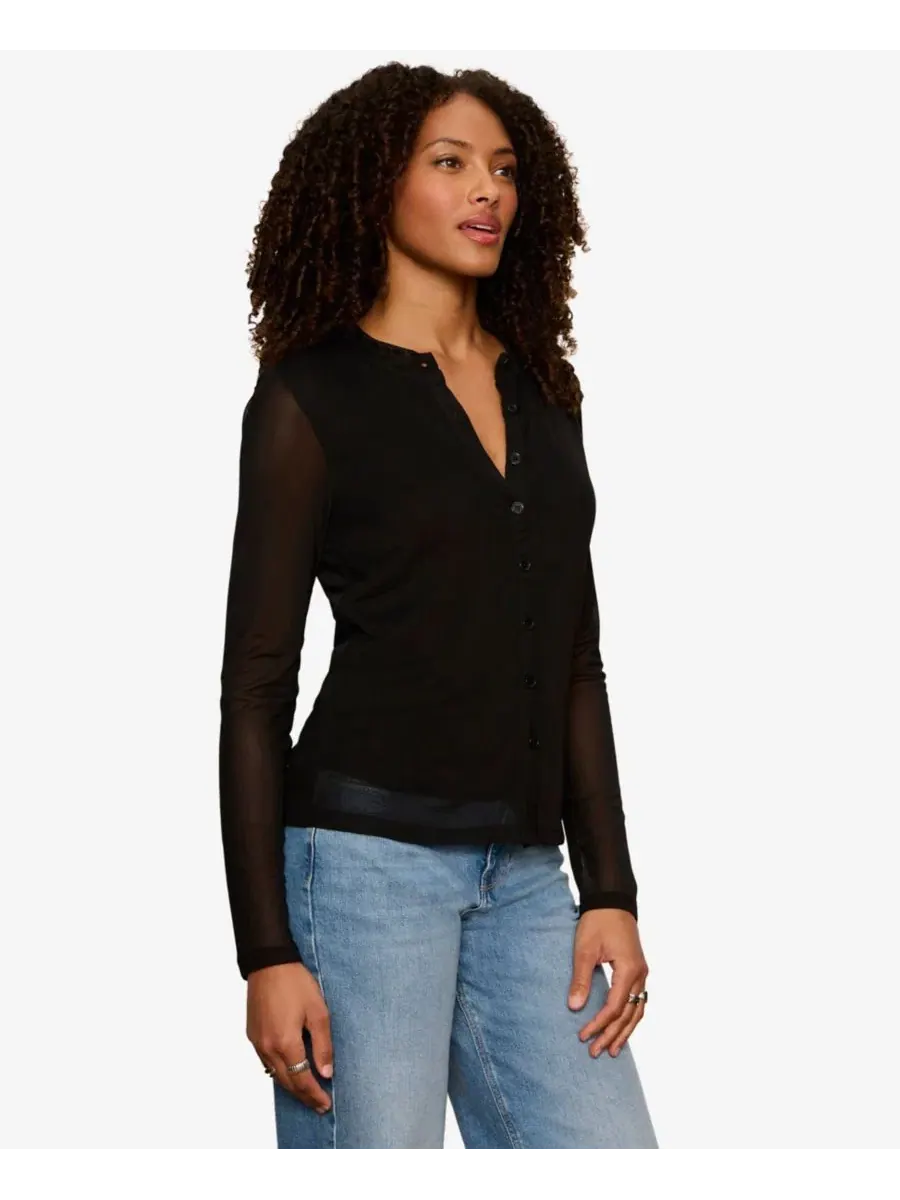 Кардиган с сетчатыми рукавами Petite Mesh Long-Sleeve Cardigan Top Sanctuary — изображение 3 из 6, черный