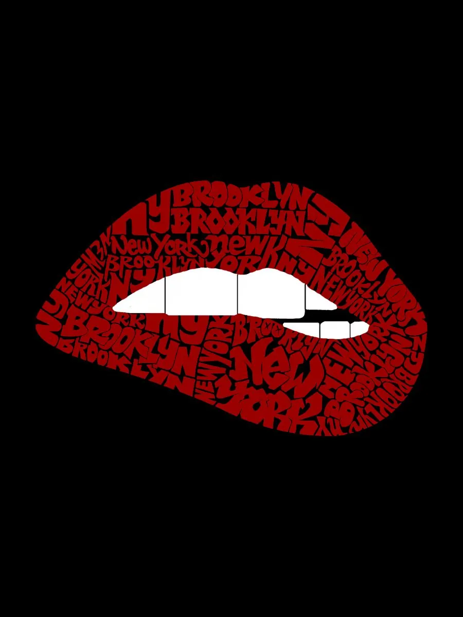 Женская футболка с длинными рукавами Brooklyn Lips с надписью "Brooklyn Lips" LA Pop Art — изображение 3 из 3, черный