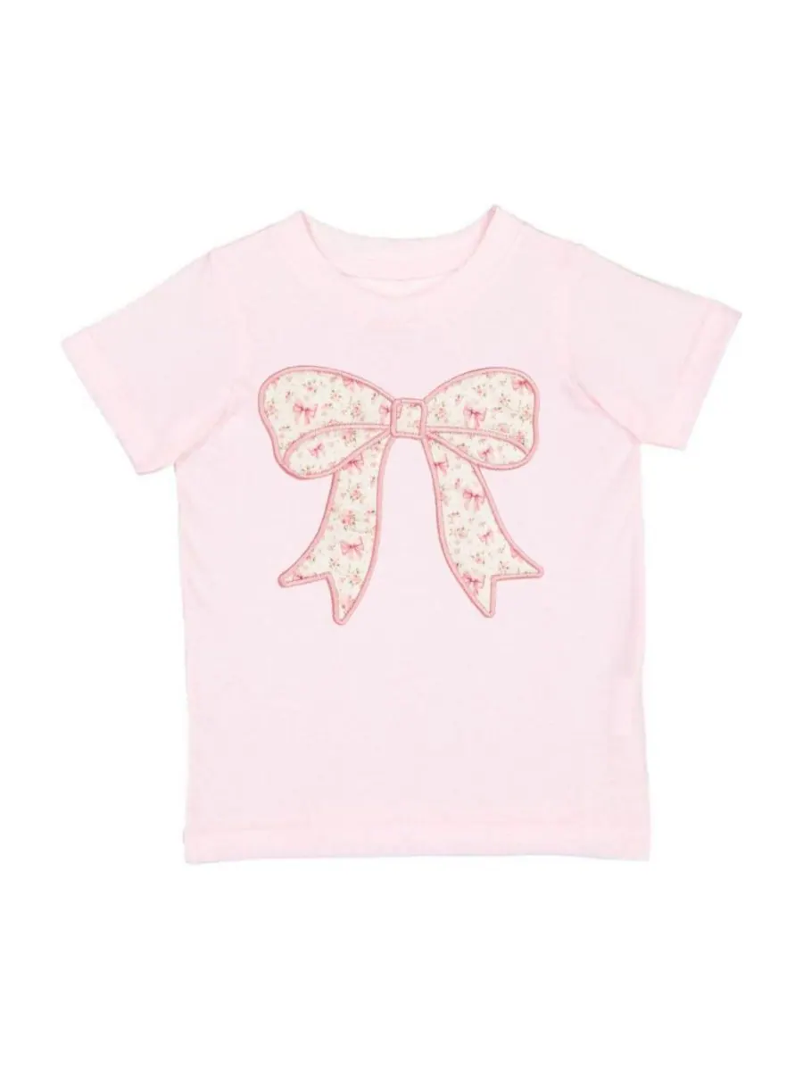 Детская футболка для девочек с коротким рукавом и цветочным бантиком Sweet Wink — изображение 1 из 3, розовый