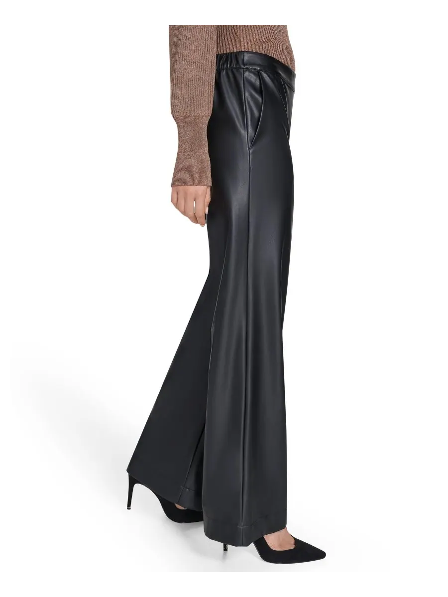 Женские широкие брюки из искусственной кожи Halston — изображение 2 из 6, черный