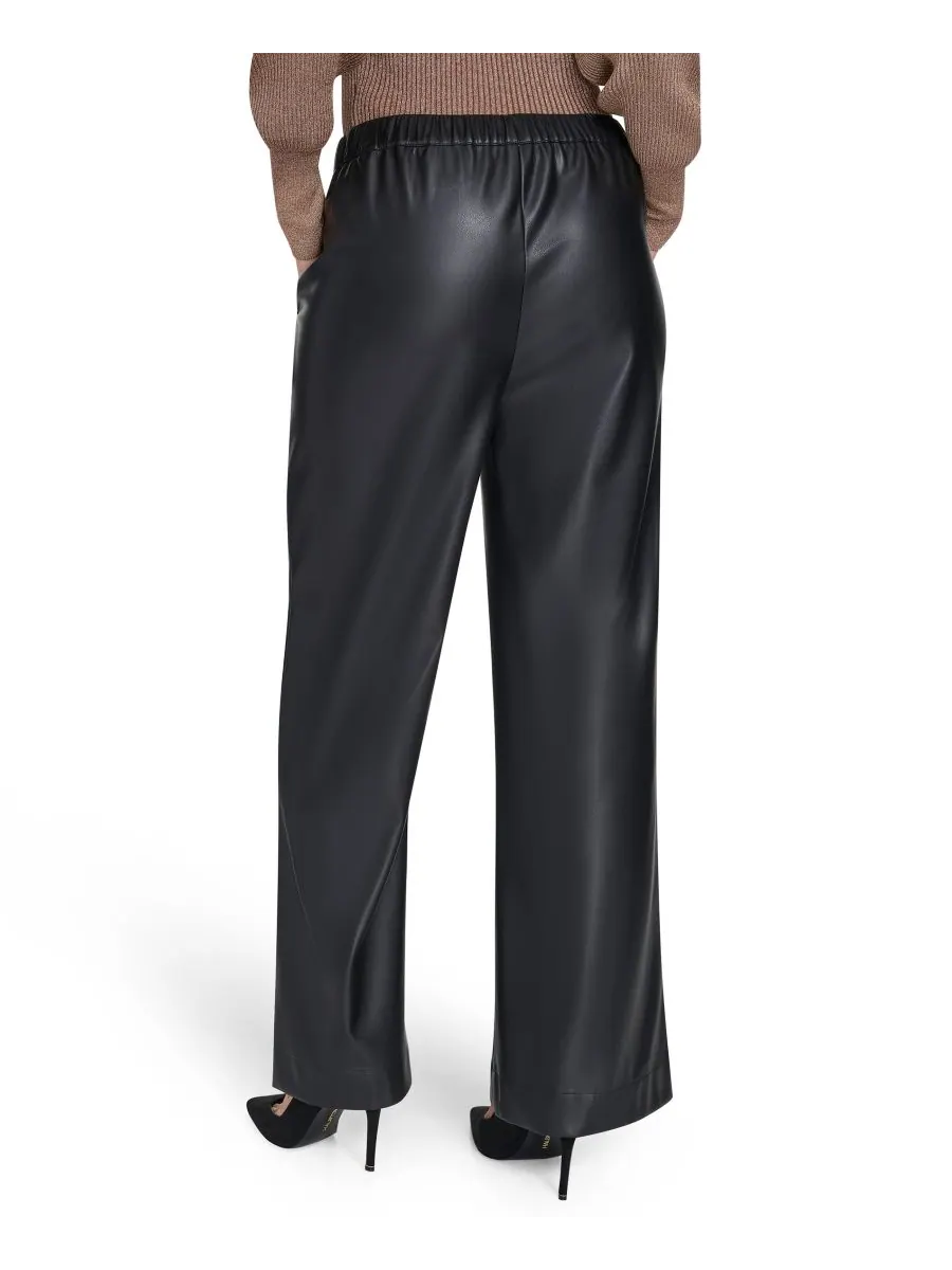 Женские широкие брюки из искусственной кожи Halston — изображение 3 из 6, черный