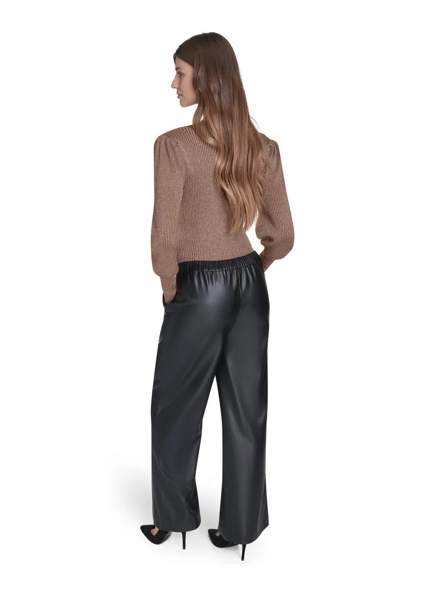 Женские широкие брюки из искусственной кожи Halston — изображение 4 из 6, черный