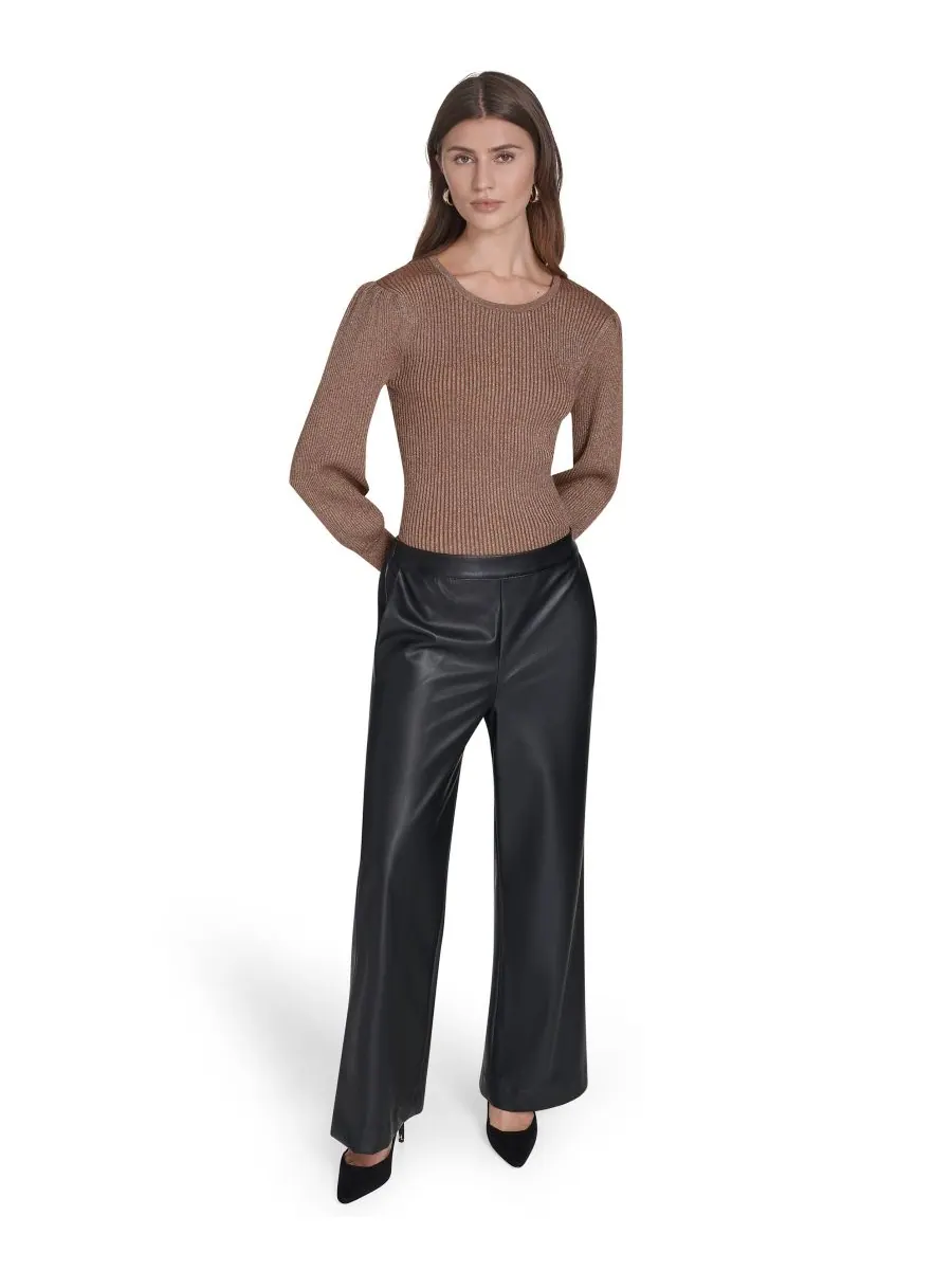 Женские широкие брюки из искусственной кожи Halston — изображение 6 из 6, черный