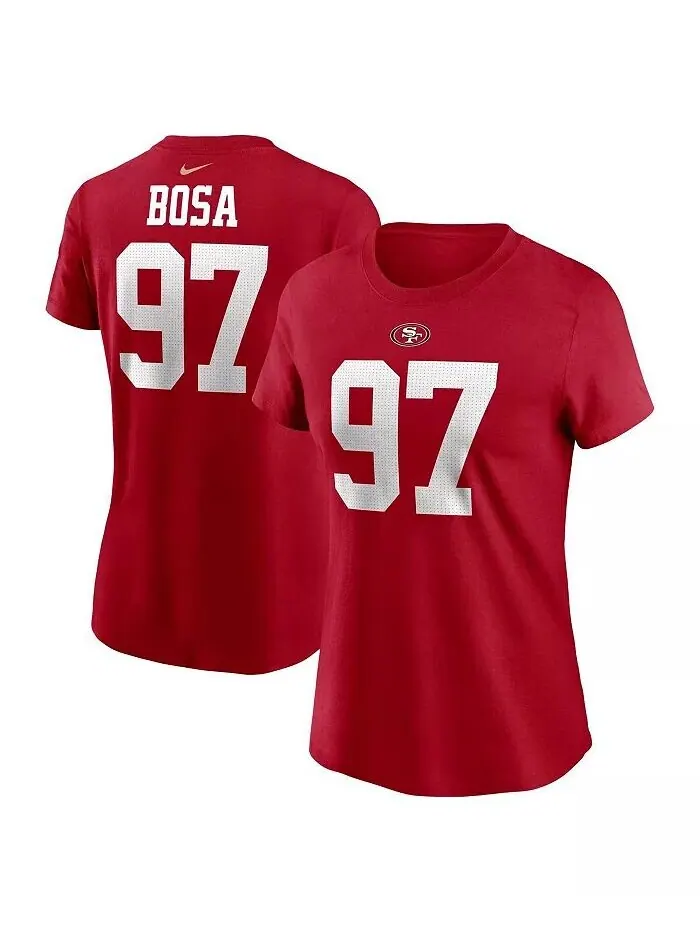Женская футболка Nick Bosa Scarlet San Francisco 49ers с именем и номером игрока Nike — изображение 1 из 3, алый