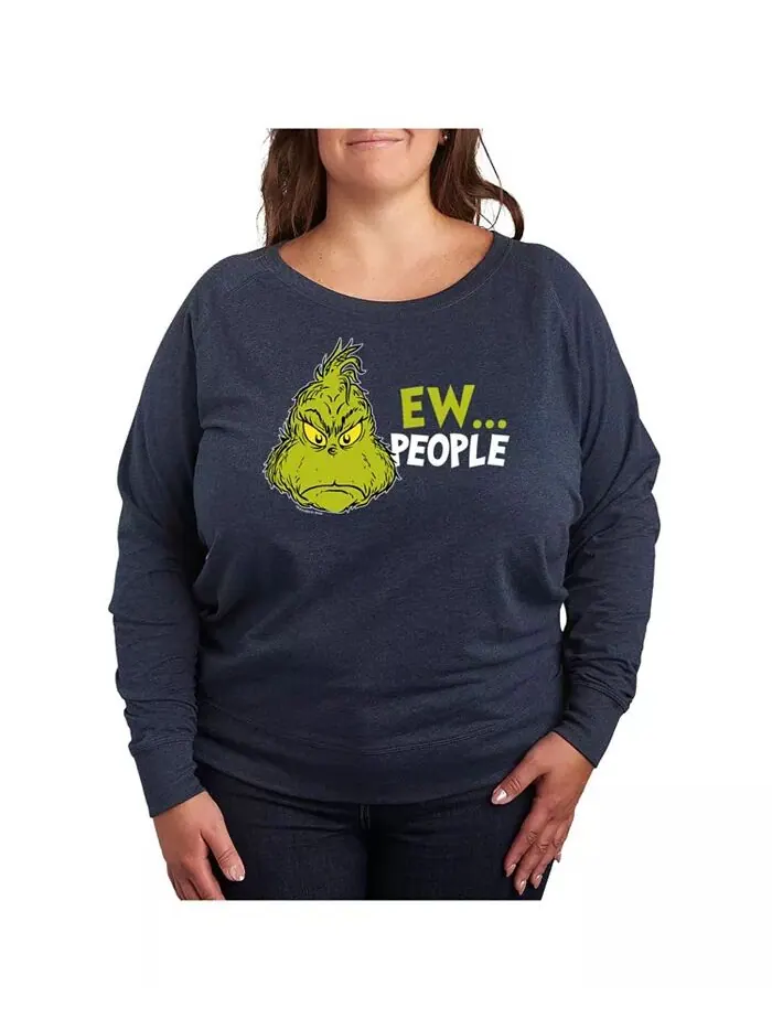 Футболка-пуловер с принтом Grinch Ew People размера плюс Hybrid Apparel — изображение 1 из 3, синий