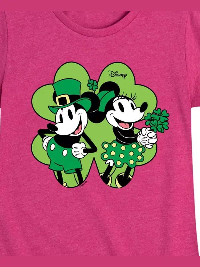 Футболка с коротким рукавом и принтом Minnie Mickey в честь Дня Святого Патрика для девочек — изображение 3 из 3, розовый