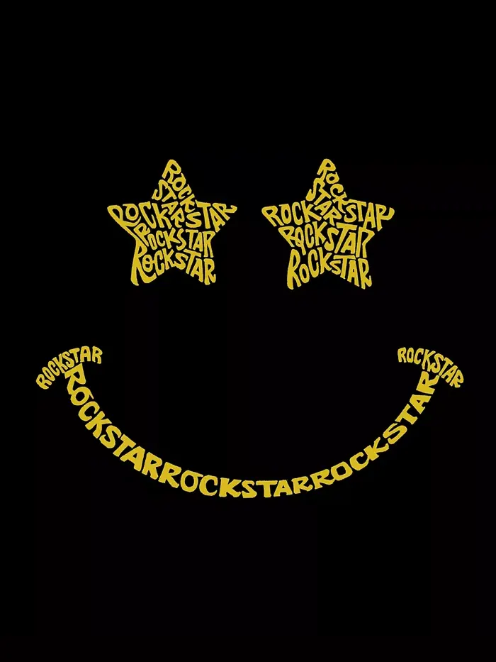 Мужская толстовка с капюшоном Rock Star Smiley Word Art, длинный рукав LA Pop Art — изображение 3 из 3, темный серый