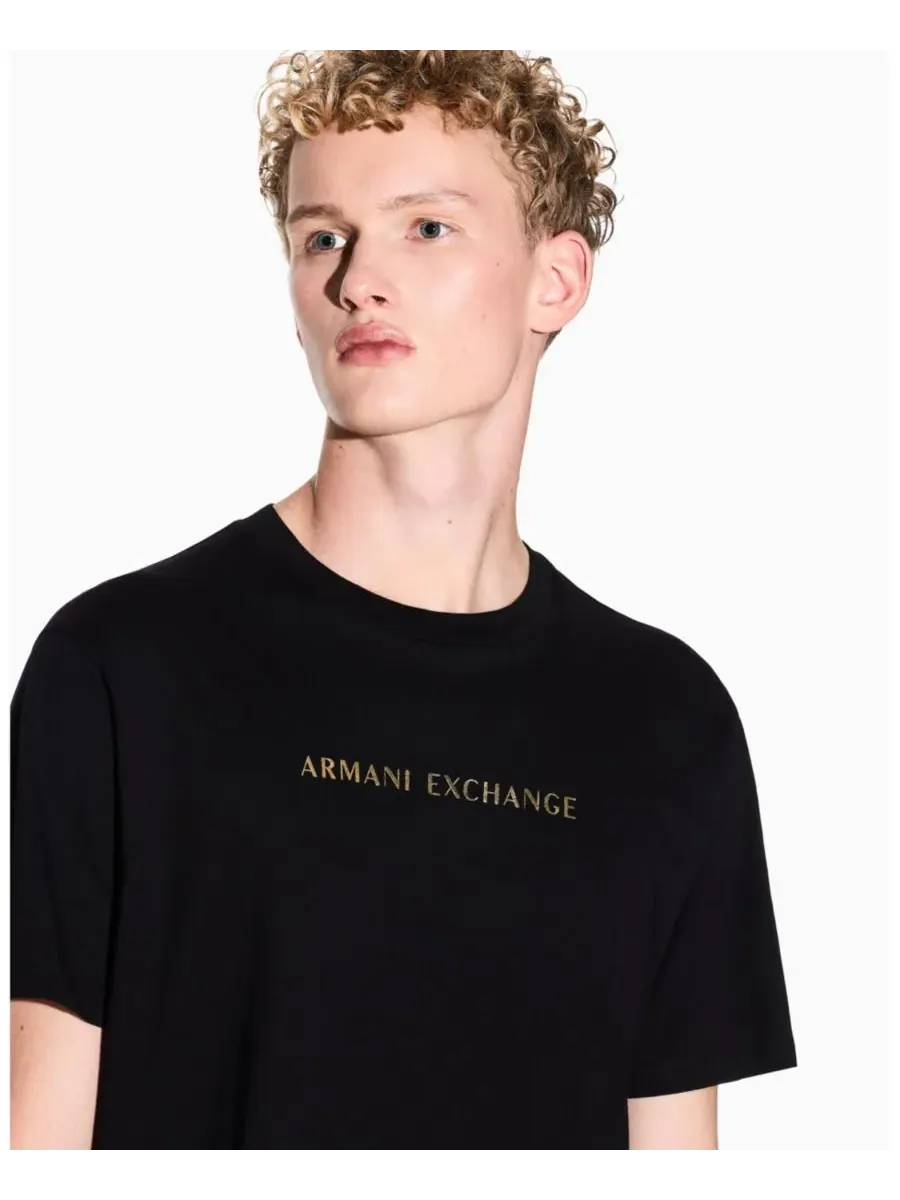 A|X Armani Exchange Мужская черно-золотая футболка — изображение 2 из 5, черный