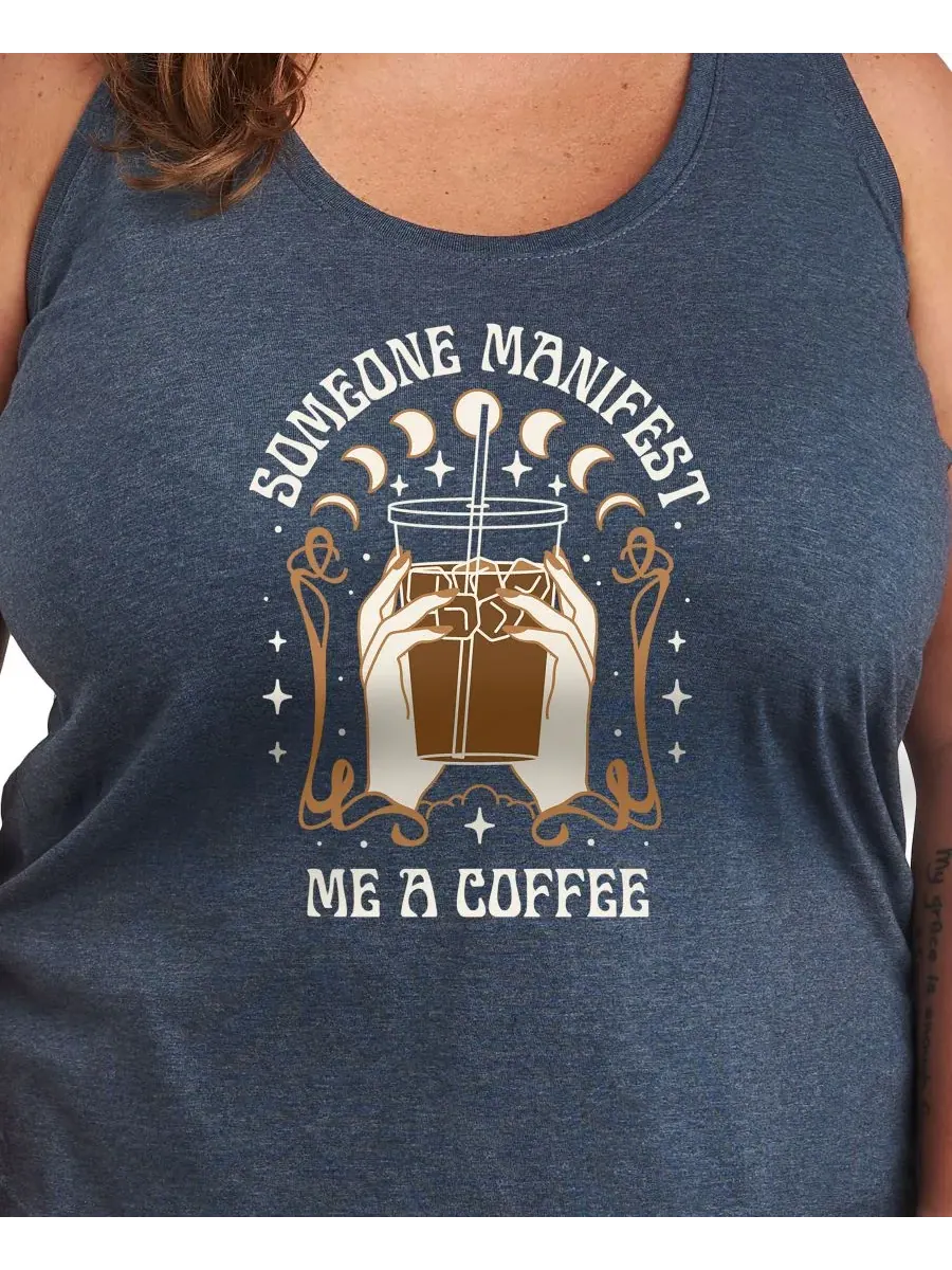 Майка с графическим принтом "Manifest Coffee" больших размеров Hybrid Apparel — изображение 2 из 3, синий