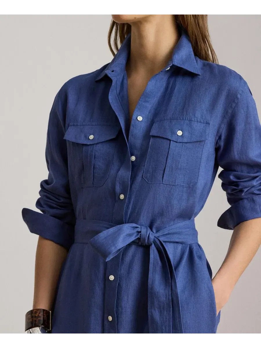 Платье-рубашка миди с воротником-стойкой Lauren Ralph Lauren — изображение 2 из 5, синий