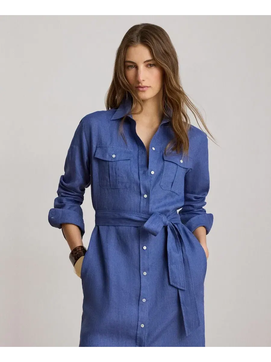 Платье-рубашка миди с воротником-стойкой Lauren Ralph Lauren — изображение 3 из 5, синий