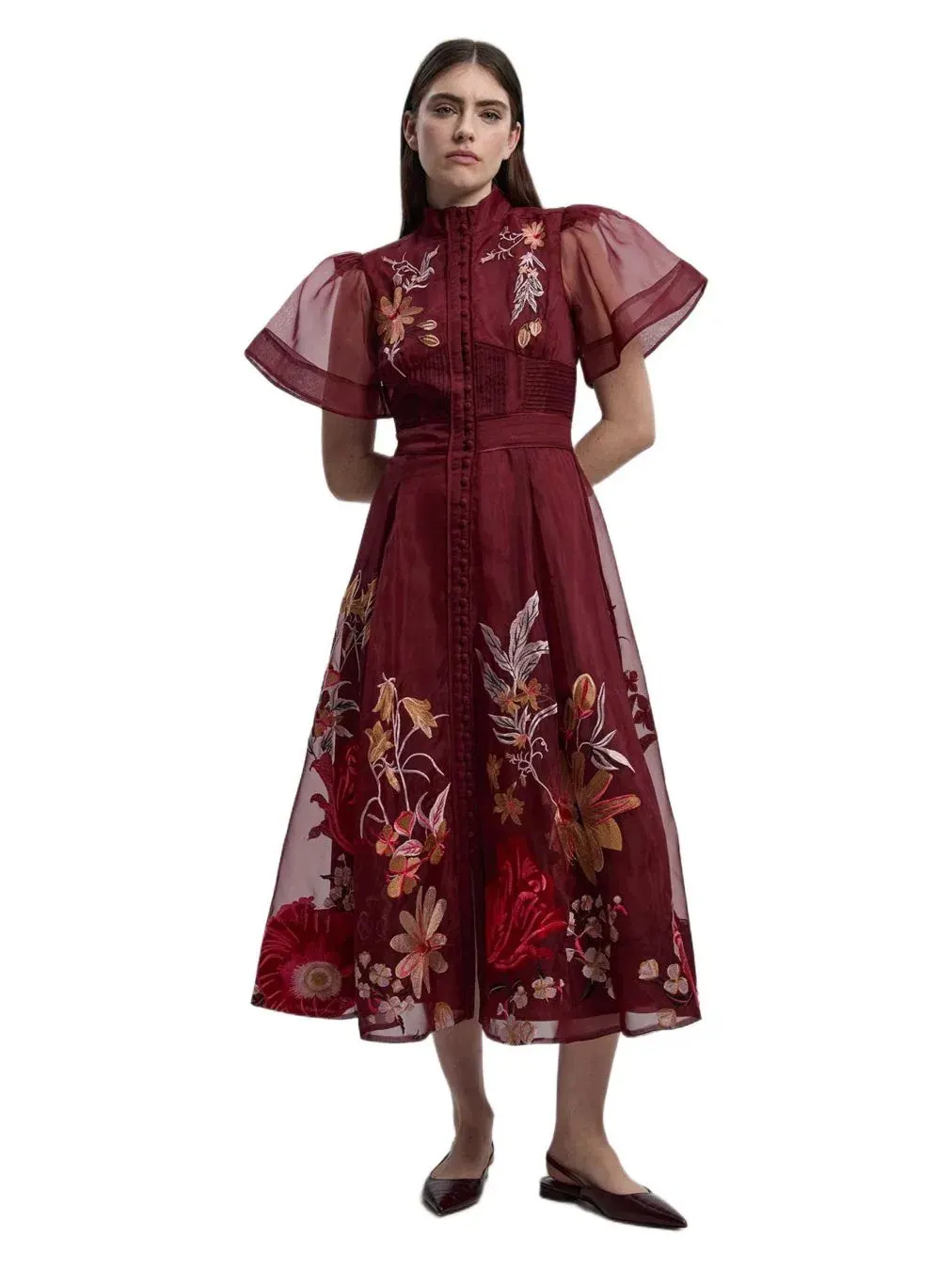 Женское вышитое миди-платье с короткими рукавами Karen Millen — изображение 1 из 7, фиолетовый
