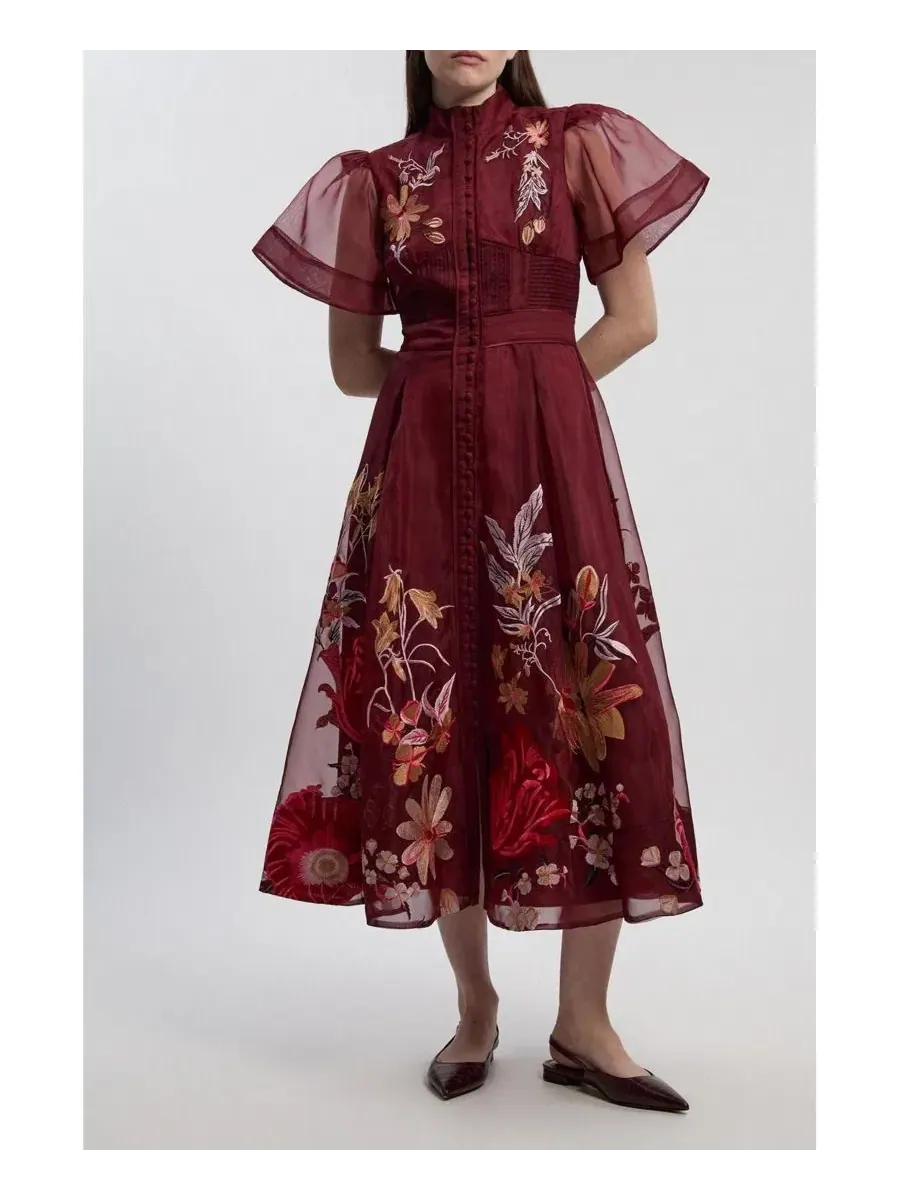 Женское вышитое миди-платье с короткими рукавами Karen Millen — изображение 5 из 7, фиолетовый