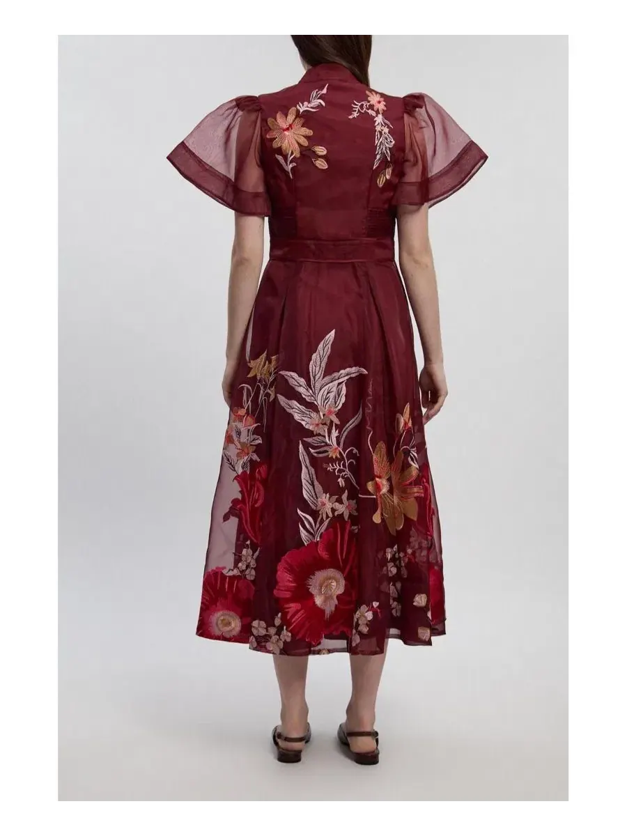 Женское вышитое миди-платье с короткими рукавами Karen Millen — изображение 6 из 7, фиолетовый