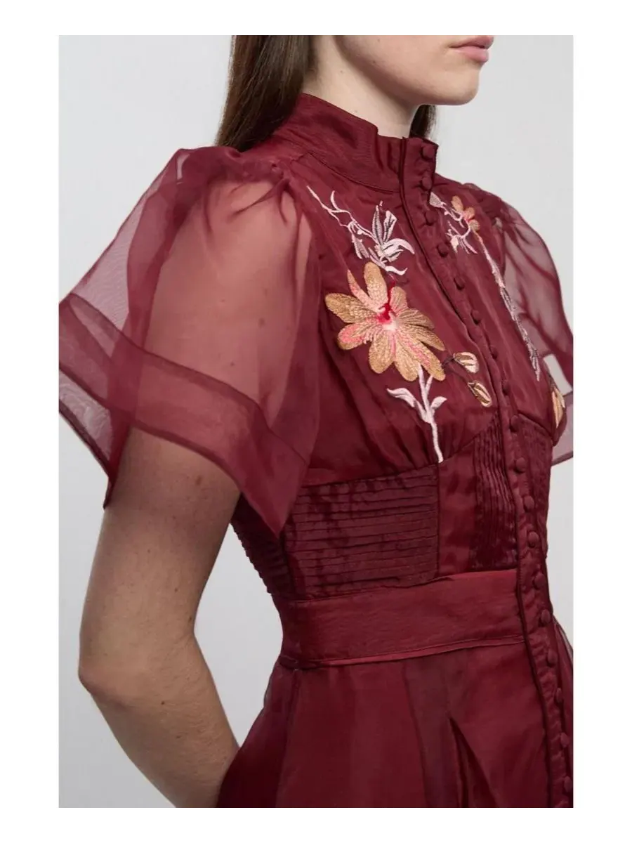 Женское вышитое миди-платье с короткими рукавами Karen Millen — изображение 7 из 7, фиолетовый