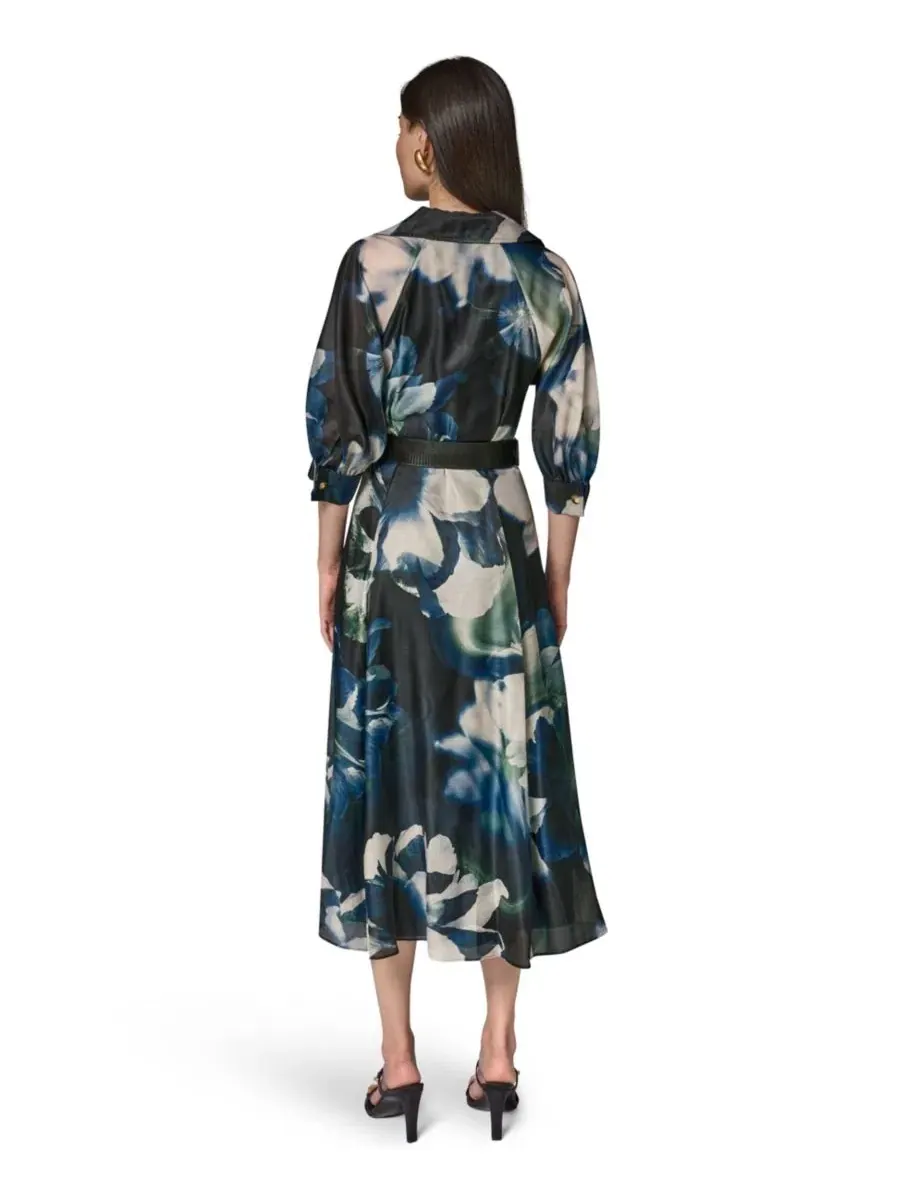 Платье-рубашка миди с поясом и принтом Petite Printed Belted Midi Shirt-Dress Donna Karan New York — изображение 6 из 10